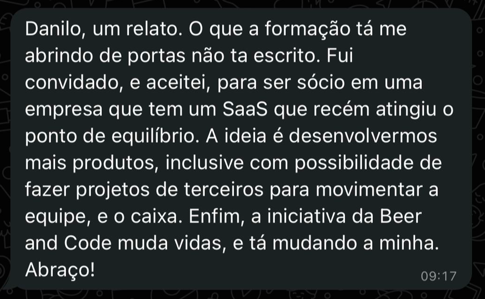 Depoimento de aluno enviado